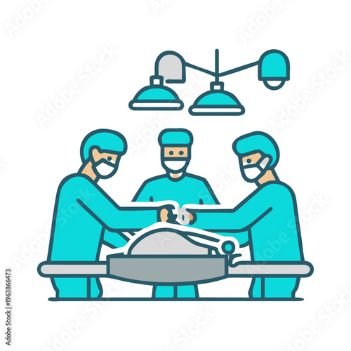 Surgeons performing operation in a hospital operating theater.