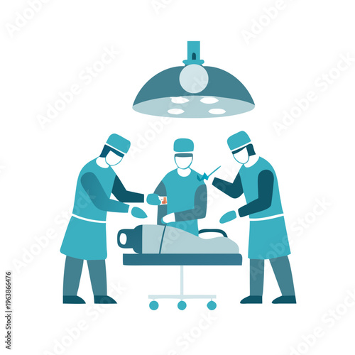 Surgeons performing operation in a hospital operating theater.