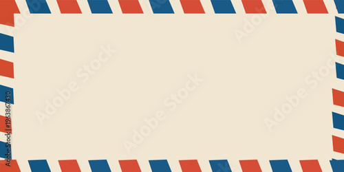 Airmail envelope frame. Commercial envelope. International vintage letter border. Retro air mail postcard with blue and red stripes. Blank correspondence paper template.eps,10