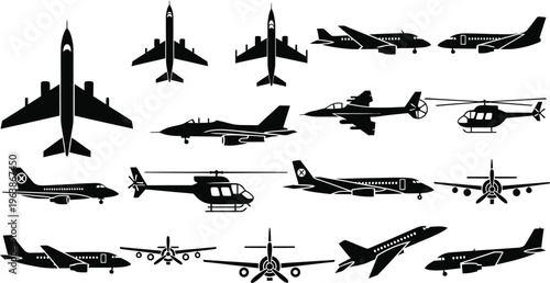 Collection of various military and civilian aircraft silhouettes
