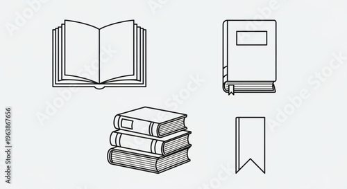 Symbolic Literary Collection: A minimalist collection of book illustrations, each representing the essence of knowledge, exploration, and the written word. 