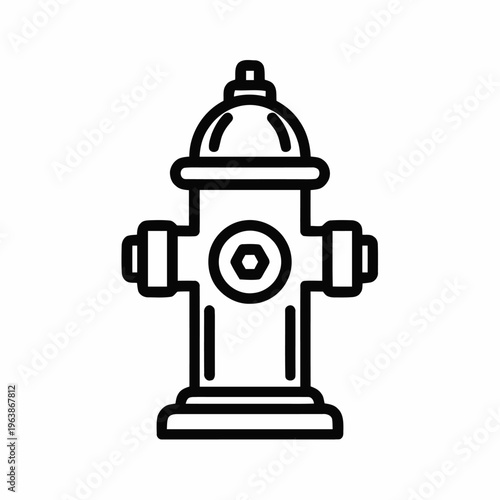 A simple black and white line icon represents a standard municipal fire hydrant isolated on a white background for graphic use.