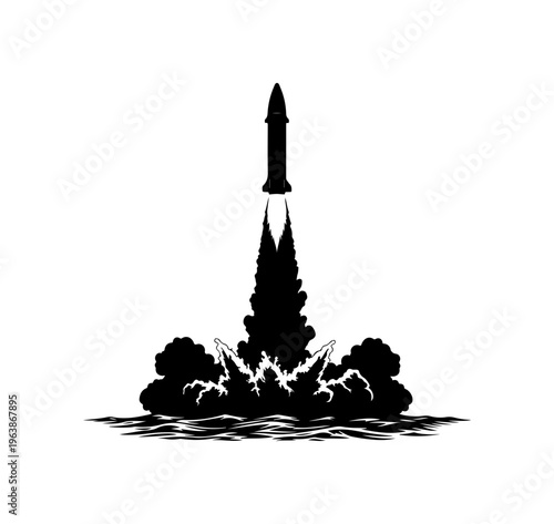 Launching Rocket with Fire and Smoke Effect vector