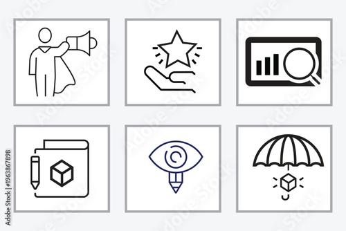 

Marketing strategy and creative business vision icon set