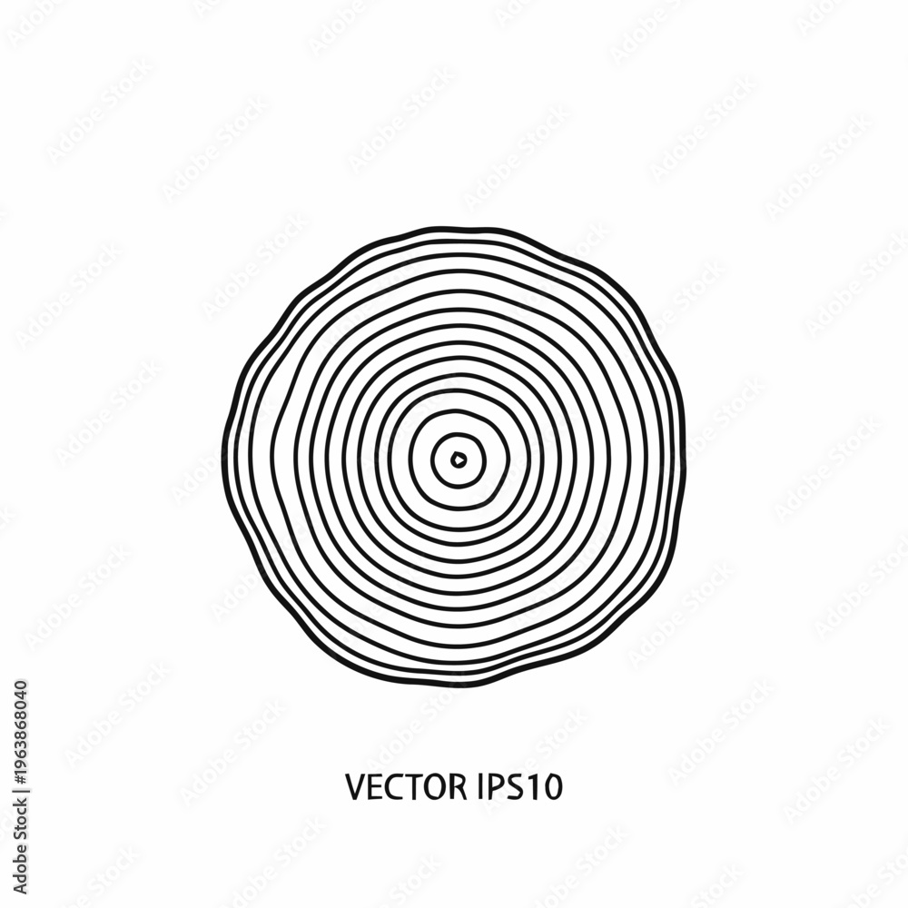 Fototapeta premium Tree ring pattern graphic shows concentric circles representing growth and time, isolated on a white background for design.