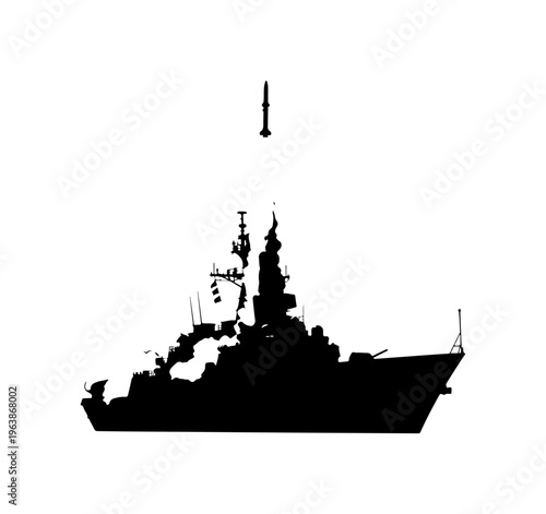 Modern Naval Warship Silhouette Vector Illustration