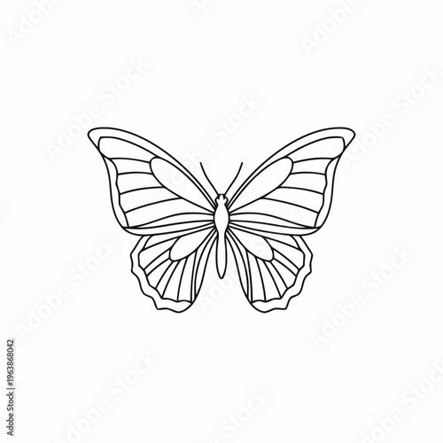 A butterfly is depicted in a simple outline drawing on a white background, symbolizing transformation, beauty, and the natural world.