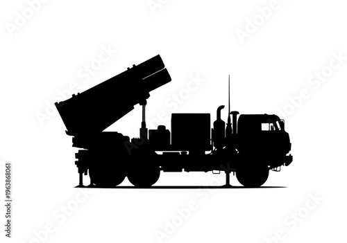 Heavy-Duty Military Truck with Crane Arm Silhouette Vector Art