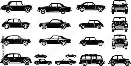 Collection of various car silhouettes in different angles and styles