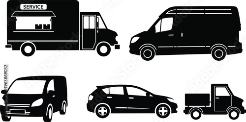 Collection of various vehicle silhouettes including trucks and cars