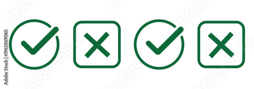 Grunge vector checkmark and cross. Grunge green check mark and red cross mark icon set. brush correct or incorrect sign with circle