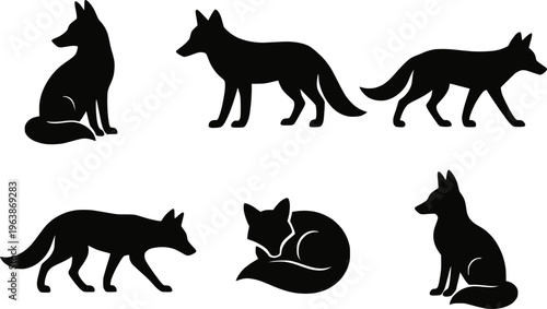 Fox silhouette set vector illustration