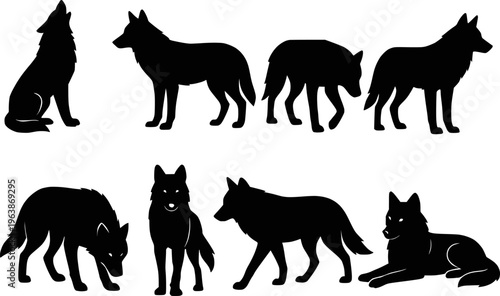 Wolf silhouette set vector illustration