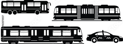 Silhouette illustrations of various public and private transportation vehicles