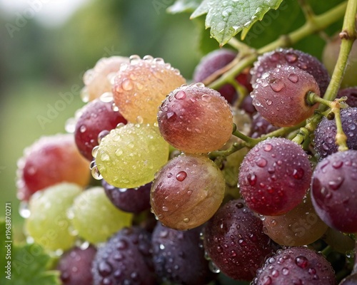 Fresh Dewy Wine Grapes on the Vine