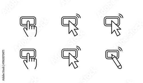 Click and tap cursor icons with various interaction states and hand pointer