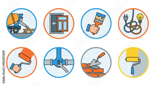 Building Construction and Home Renovation Icons Set Work Tools Repair Services