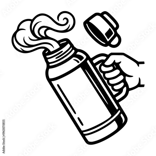 Hand Holding Spray Paint Can with Smoke Graffiti Vector Illustration, Street Art Aerosol Line Icon Design