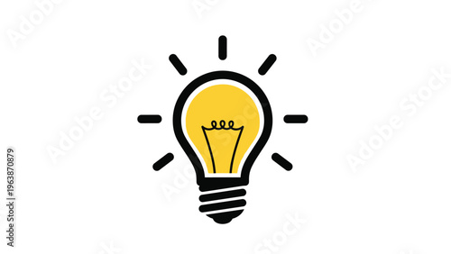 Bright yellow glowing lightbulb icon representing an idea, creativity, innovation, and electrical energy on a white background.