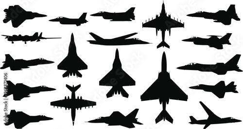 Collection of various military and civilian aircraft silhouettes