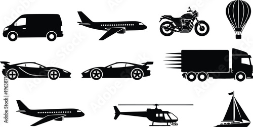Collection of various vehicles and transportation methods