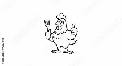 Cartoon chicken giving thumbs up holding cooking utensil