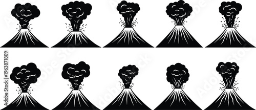 This title emphasizes the subject (“Volcano”), the dynamic element (“Eruption”), and the usability (“Vector Collection”), making it appealing for designers, educators, and geology-themed creatives.