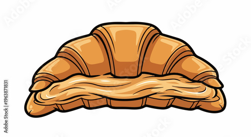 Cartoon croissant filled with creamy caramel filling