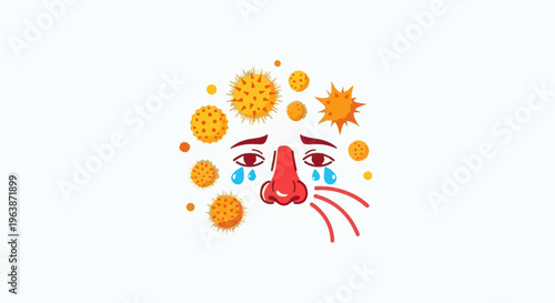 Cartoon face crying with viruses and red nose