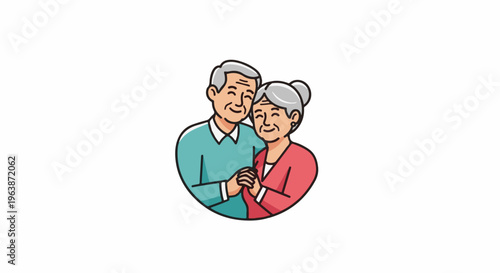 Cartoon illustration of an elderly couple embracing affectionately