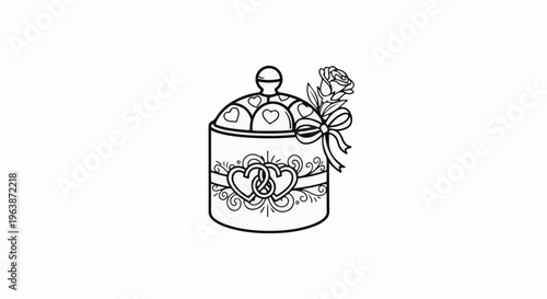 A heart-adorned jar with a rose and ribbon, representing love and sweetness