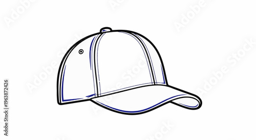 A simple sketch of a white baseball cap with blue outlining
