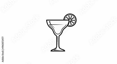 A simple, stylized line drawing of a margarita with a lemon slice