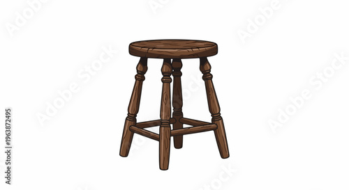 A simple wooden stool with a round seat and four carved legs