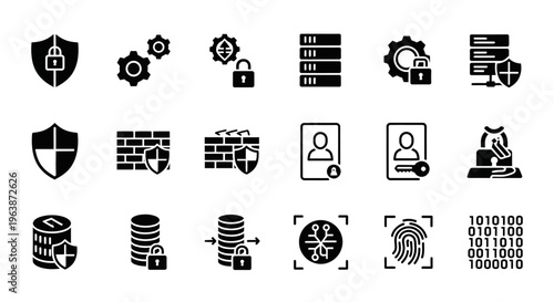 Cybersecurity Icon Set UI UX, Data Protection Encryption Secure Flat Vector Icons Pack