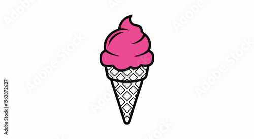 A single serving of pink soft-serve ice cream in a waffle cone