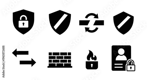Cybersecurity Icon Set UI UX, Data Protection Encryption Secure Flat Vector Icons Pack