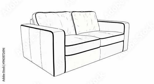 A sketch of a cushioned two-seat sofa with piping