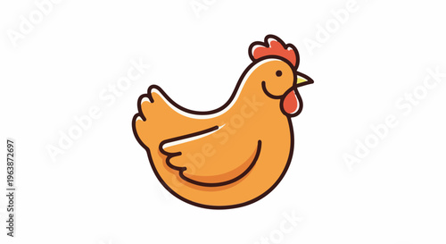 A cute, stylized orange chicken with a red comb, wattle, and yellow beak