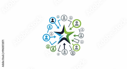 A stylized star bursts with connections to diverse individuals in a network