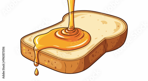 A slice of toast with golden honey dripping onto it