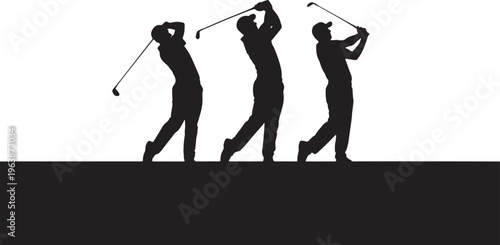 Golfer swinging club silhouette sequence vector graphic