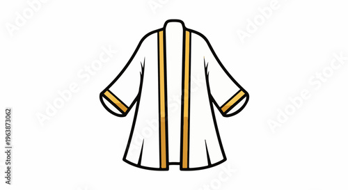 A stylized white robe with gold trim, featuring wide sleeves and a flowing design