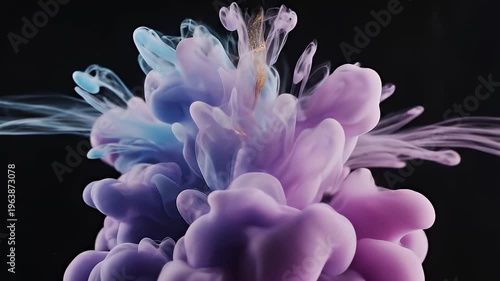Blue and purple ink clouds colliding against dark background