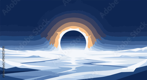 Abstract, minimalist depiction of a cosmic portal in a frozen landscape