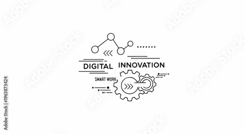 Abstract network lines connect to digital gears representing innovation and smart work