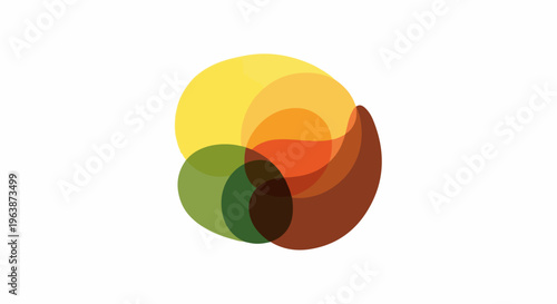 Abstract overlapping circles of warm autumnal colors on white