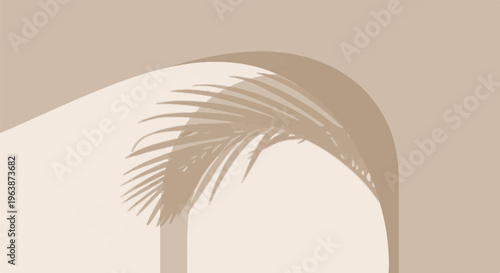 Abstract shapes and shadow of a palm frond in muted beige tones