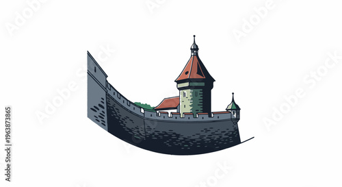 Ancient stone fortress with crenellated walls and a tall central tower