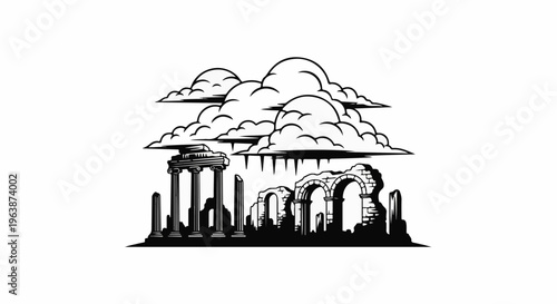 Ancient ruins with cloudy sky